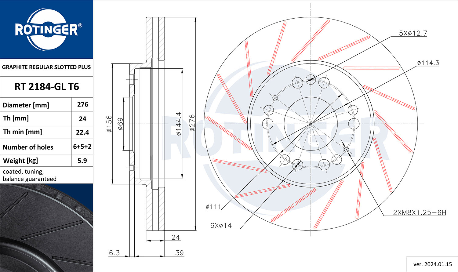 ROTINGER Féktárcsa, mind RT2184-GLT6_ROT